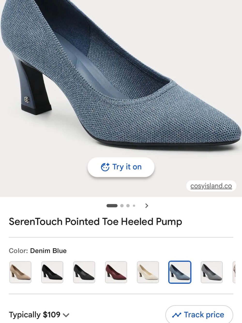 CozyIsland Women's Pointed Toe Mid-Heel Pumps in Denim Blue 8.5 NWOT